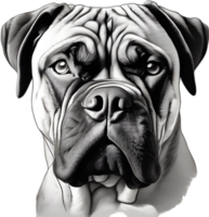 bullmastiff perro con expresivo ojos mira adelante. ai-generado. png