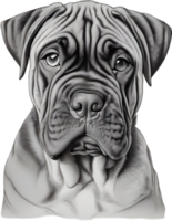 Bullmastiff Hund mit ausdrucksvoll Augen sieht aus nach vorne. KI-generiert. png