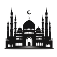 Silhouette of a majestic mosque shadow., black color, isolated, png