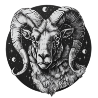 Artistic Style Design of Aries Zodiac Sign Logo No Background Perfect for T-Shirt Design Stickers and Print on Demand png