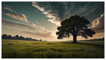 Contexte de une grand arbre dans le milieu de une Prairie png