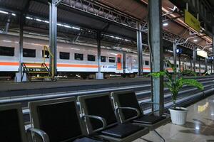 waiting seats for train passengers in Semarang, Indonesia 17 April 2024 photo