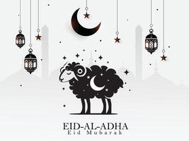 Eid al adha black color background design with lantern, sheep, half moon and star vector