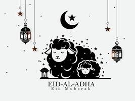 Eid al adha holiday black color background design with sheep, half moon, star and lantern vector