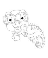 chameleon coloring page for kids and adults vector