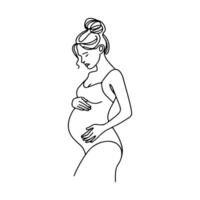 Continuous line drawing of pregnant woman. International mother's day minimalist design hand drawn line art isolated on white background. Happy Mother's Day theme. Line art pregnant woman, vector