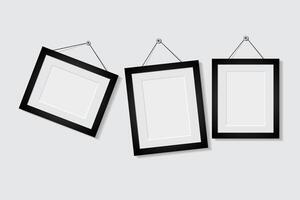 Photo frame on wall photograph template, hanging scrapbook album snapshot vector