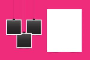 blank photo frames with text space, rose background vector