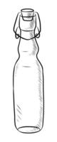 BLACK AND WHITE CONTOUR DRAWING OF AN EMPTY GLASS BOTTLE WITH A HINGED LID vector