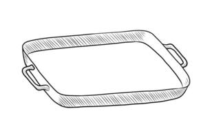 BLACK AND WHITE CONTOUR DRAWING OF A BAKING TRAY vector