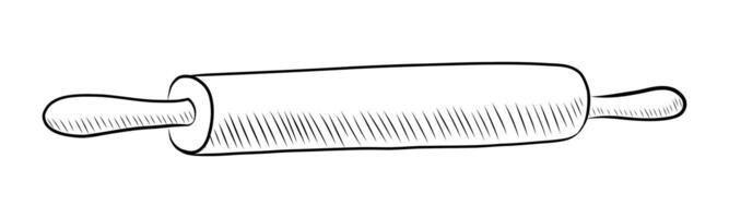 BLACK WHITE CONTOUR DRAWING OF A ROLLING PIN FOR DOUGH vector