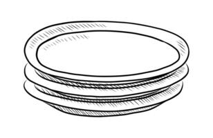 BLACK AND WHITE CONTOUR DRAWING OF A STACK OF PLATES vector