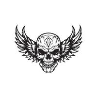 Skull wings illustration winged skull badge emblem design vector