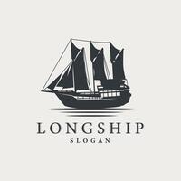 vintage viking longship warship logo traditional ocean sailboat silhouette design vector