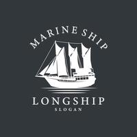 vintage viking longship warship logo traditional ocean sailboat silhouette design vector