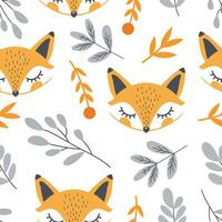A charming pattern design featuring playful foxes amidst lush foliage, creating a whimsical woodland scene. vector