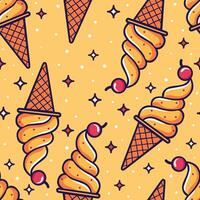 A sunny yellow pattern design featuring deliciously whimsical ice cream cones, perfect for adding a pop of sweetness to any project. vector