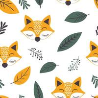 A charming pattern design featuring playful foxes amidst lush foliage, creating a whimsical woodland scene. vector