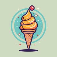 Illustration of ice cream with stars and dots. A delightful ice cream cone decorated with whimsical stars and dots, topped with a bright cherry, creating a fun and playful design. vector