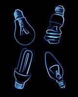 Illustration of a set of different types of light bulbs. Neon light bulbs. Conservation and saving of energy. vector