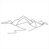 Continuous single line drawing mountain range landscape top view of mounts in simple outline style illustration vector