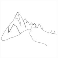 Continuous single line drawing mountain range landscape top view of mounts in simple outline style illustration vector