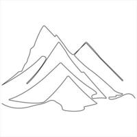 Continuous single line drawing mountain range landscape top view of mounts in simple outline style illustration vector