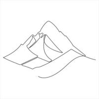 Continuous single line drawing mountain range landscape top view of mounts in simple outline style illustration vector