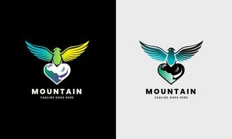 Mountain hill icon, bird logo , bird hill natural modern animal business concept template vector