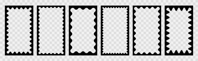 Scallop stories frames set. Zigzag wavy edges, retro squiggle frames, psychedelic rectangles, photo frames, text boxes, tags, labels. groovy shapes set. Wave and curvy borders vector