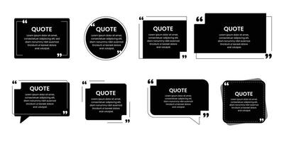 Set Of Black Quote Box Frames and icons. Quote bubble Typographical frame. Quote bubbles of different forms. Textbox on color background. vector