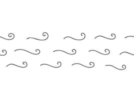 Sea Waves or Air flow Seamless Pattern horizontal border. Hand drawn curled simple lines. Sea storm scribble. Illustration in simple Doodle style. vector