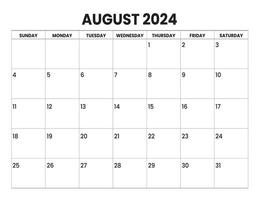 agosto 2024 calendario comienzo desde domingo vector