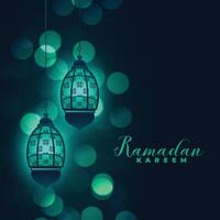 ramadan kareem lamps on bokeh background vector