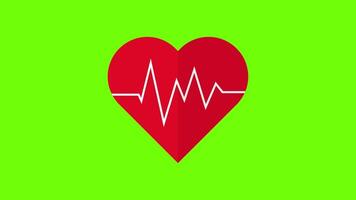 Animated heart with beat, red love or heart pop up icon loop motion graphic 2d animation on green screen background video