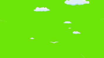 Animation of cartoon clouds speed, motion graphic animated clouds going inside on green screen background 4k video