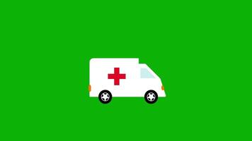 Animated ambulance, ambulance goes left to right 2d animation 4k motion graphic on a green screen background video