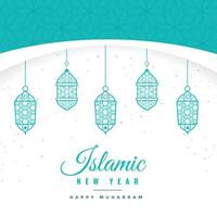 hermosa islámico nuevo año antecedentes con colgando linternas vector