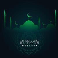 green muharram mubarak islamic background vector