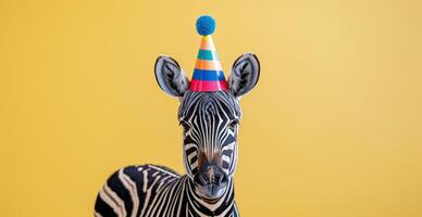 Zebra Wearing Party Hat photo