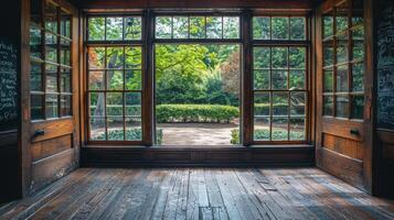 Room With Many Windows and Wooden Floor photo
