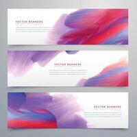 set of three watercolor paint banners vector