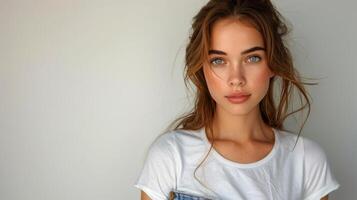 Young Woman Leaning Against Wall photo