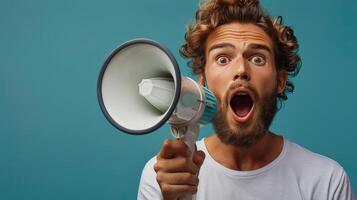Man Holding Megaphone photo