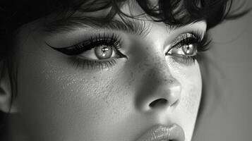 Woman With Freckles in Black and White photo