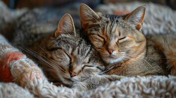 Two Cats Sleeping on Blanket photo