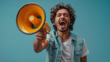 Man Holding Megaphone photo