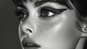 Woman With Freckles in Black and White photo