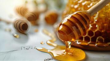 Wooden Spoon With Honey Dripping photo