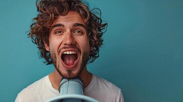 Man Holding Megaphone photo